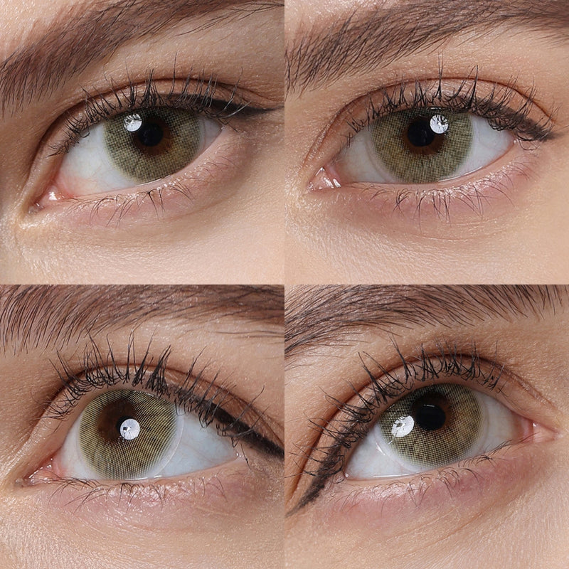 hidrocor mel yellow colored contacts wearing effect drawing from different angle