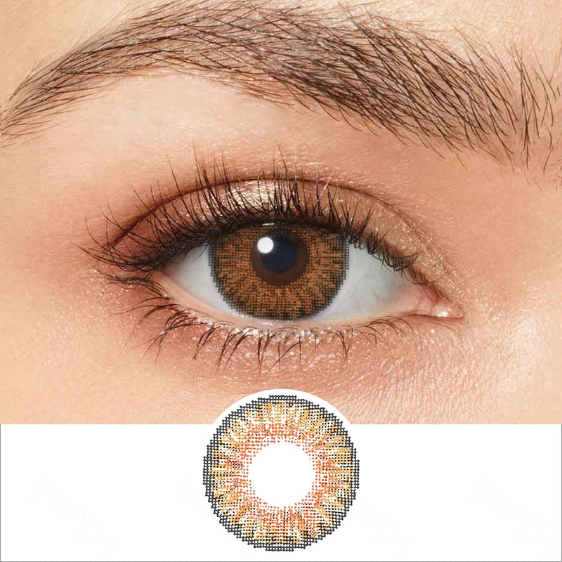 3 tone honey colored contacts wearing effect drawing and plan lens