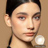 modelwearingdandara hazel colored contacts