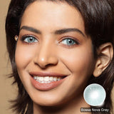 modelwearingbossa nova gray colored contacts