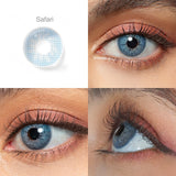 safari blue colored contacts wearing effect drawing from different angle