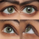 cloud green colored contacts wearing effect drawing from different angle